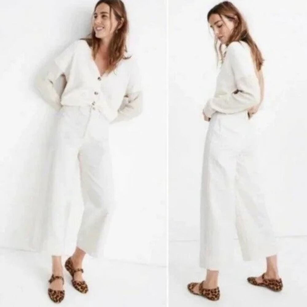 NEW Madewell Emmett Wide-Leg Crop White Corduroy Pants Sz 35P